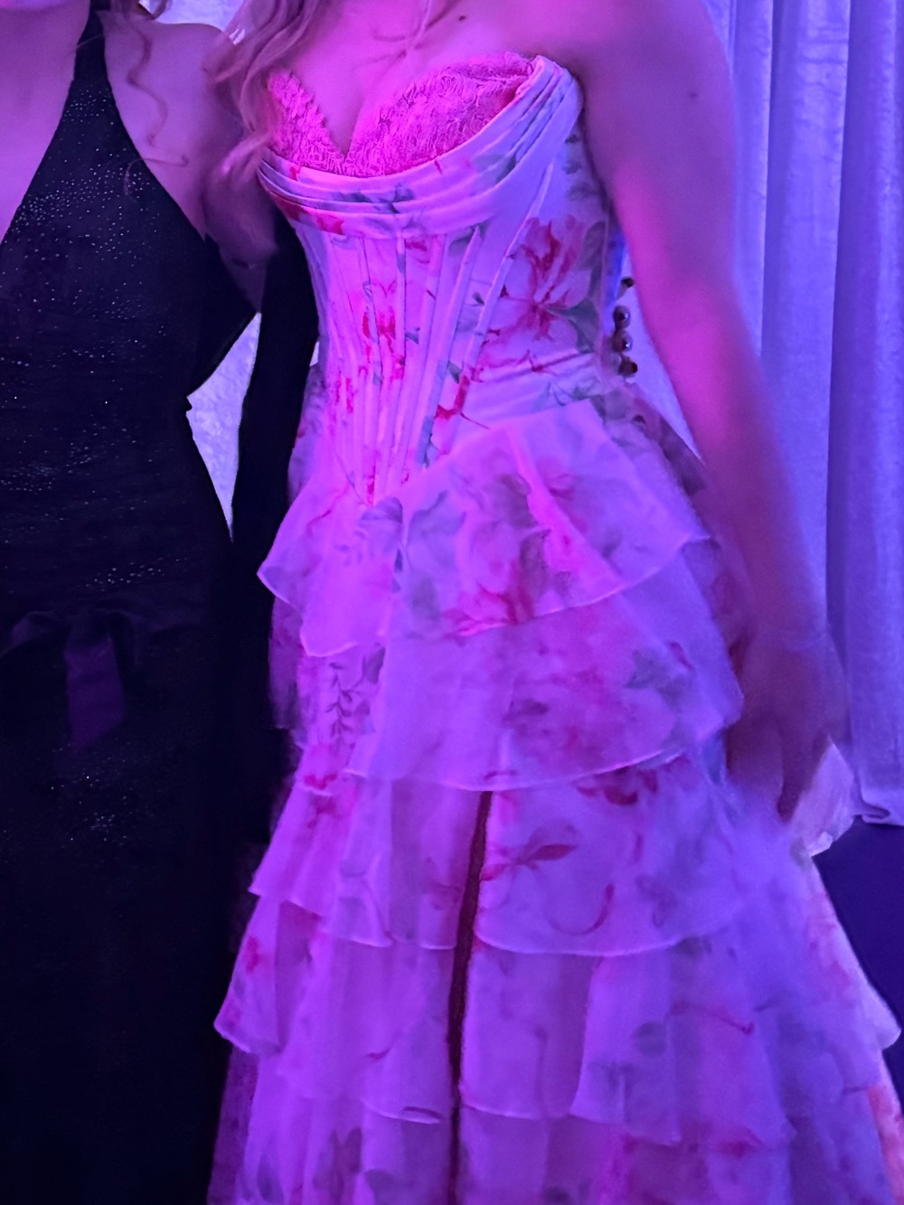 Sherri Hill Pink Floral Ruffle Corset Dress - Picture 4 of 4